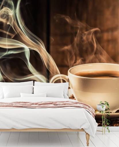 Steamy Coffee Cup with Coffee Beans Wall Mural Steamy Coffee Cup with Coffee Beans Wall Mural