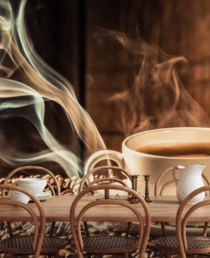 Steamy Coffee Cup with Coffee Beans Wall Mural