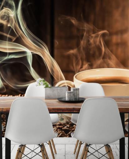 Steamy Coffee Cup with Coffee Beans Wall Mural