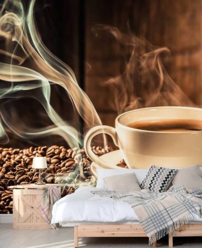 Steamy Coffee Cup with Coffee Beans Wall Mural