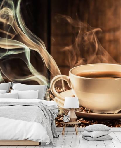 Decorazione murale con tazza da caffè con chicchi di caffè