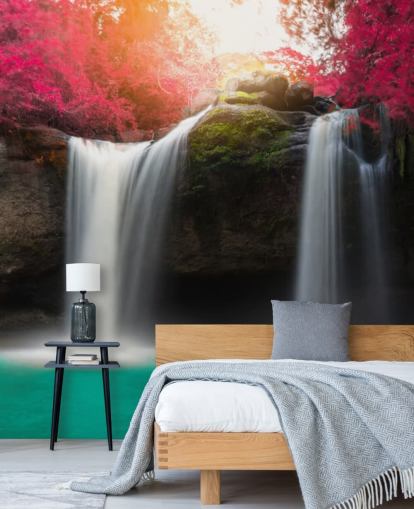 Turkis Waters Foss og Pink Blossom Veggmaleri