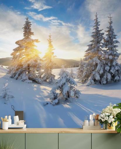 besneeuwd landschap behang