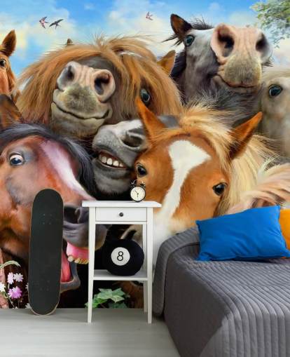 grappige paarden die een selfie-wallpaper maken