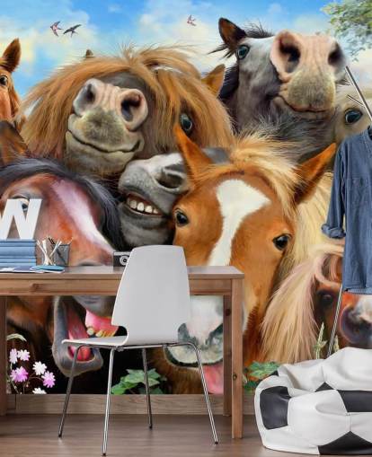 funny horses doing a selfie wallpaper