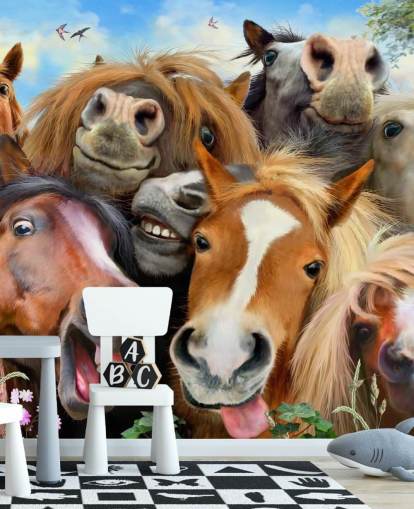 morsomme hester som gjør et selfie-tapet