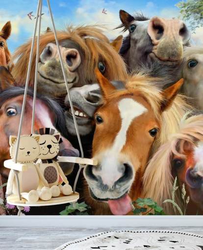 roliga hästar gör en selfie tapet