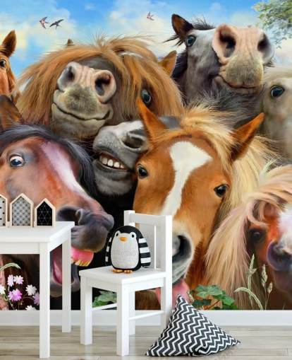 grappige paarden die een selfie-wallpaper maken