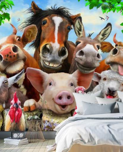 Papier peint d'animaux de ferme mignons et amusants