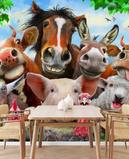 Leuk grappig behang met boerderijdieren Leuk grappig behang met boerderijdieren