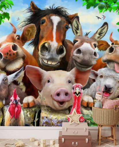 Papier peint d'animaux de ferme mignons et amusants Papier peint d'animaux de ferme mignons et amusants