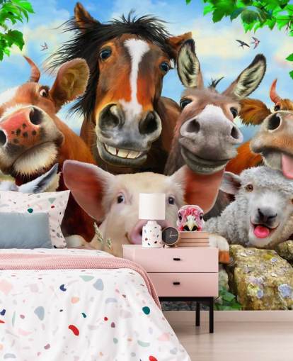 Leuk grappig behang met boerderijdieren Leuk grappig behang met boerderijdieren