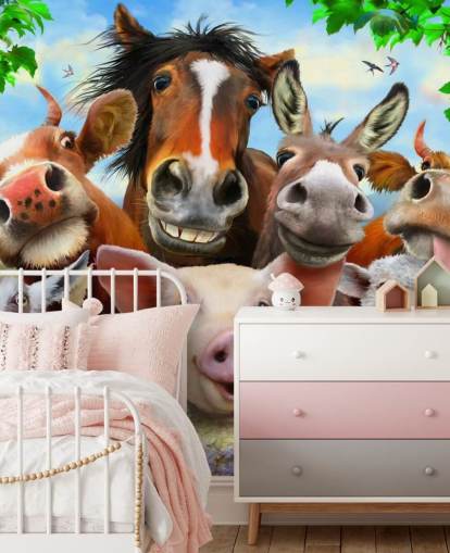 Carta da parati carina e divertente con animali da fattoria