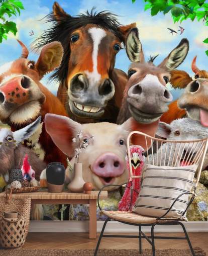 Papier peint d'animaux de ferme mignons et amusants