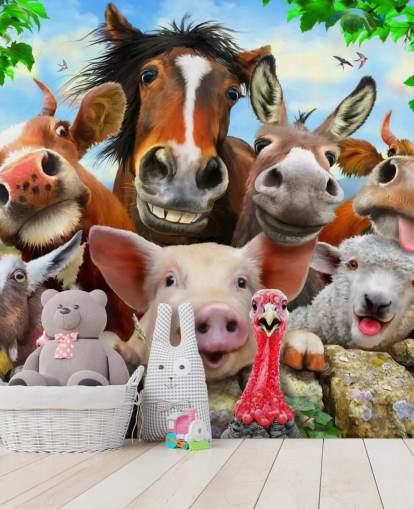 Leuk grappig behang met boerderijdieren Leuk grappig behang met boerderijdieren