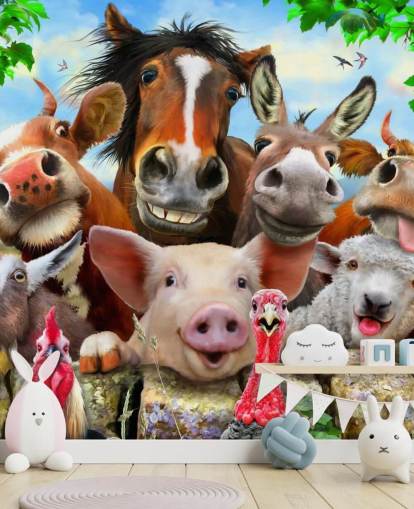 Carta da parati carina e divertente con animali da fattoria