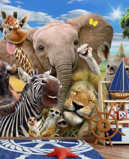 fargerikt tilpassbart dyretapet kalt Africa Selfie av Howard Robinson for barnas soverom
