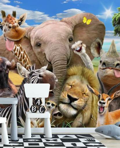 färgglada anpassningsbara djur tapet som heter Africa Selfie av Howard Robinson för barnens sovrum
