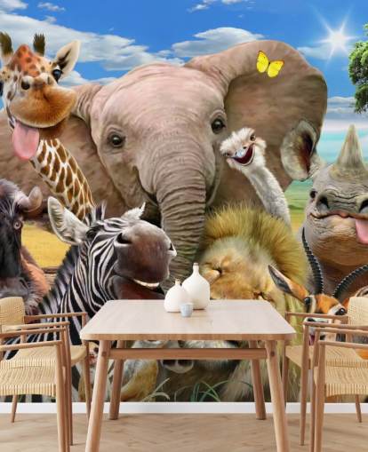 colorful customizable animal wallpaper called Africa Selfie by Howard Robinson for kid's bedroom