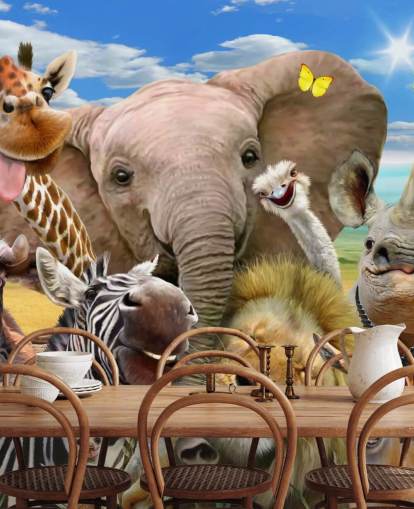 fargerikt tilpassbart dyretapet kalt Africa Selfie av Howard Robinson for barnas soverom fargerikt tilpassbart dyretapet kalt Africa Selfie av Howard Robinson for barnas soverom