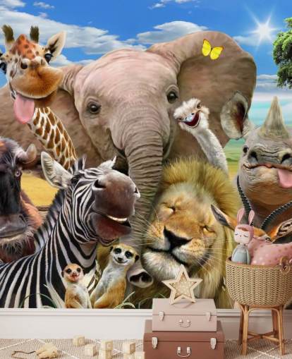 papier peint animalier coloré personnalisable appelé Africa Selfie par Howard Robinson pour chambre d'enfant papier peint animalier coloré personnalisable appelé Africa Selfie par Howard Robinson pour chambre d'enfant