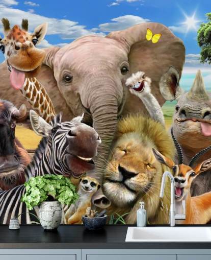 papier peint animalier coloré personnalisable appelé Africa Selfie par Howard Robinson pour chambre d'enfant papier peint animalier coloré personnalisable appelé Africa Selfie par Howard Robinson pour chambre d'enfant