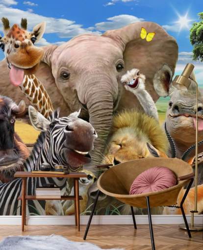 fargerikt tilpassbart dyretapet kalt Africa Selfie av Howard Robinson for barnas soverom