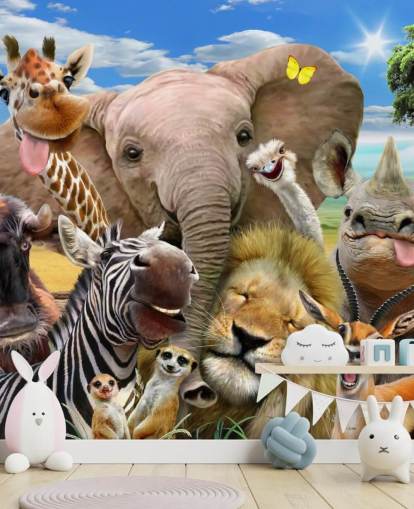 fargerikt tilpassbart dyretapet kalt Africa Selfie av Howard Robinson for barnas soverom