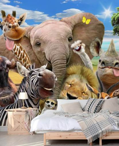 papier peint animalier coloré personnalisable appelé Africa Selfie par Howard Robinson pour chambre d'enfant