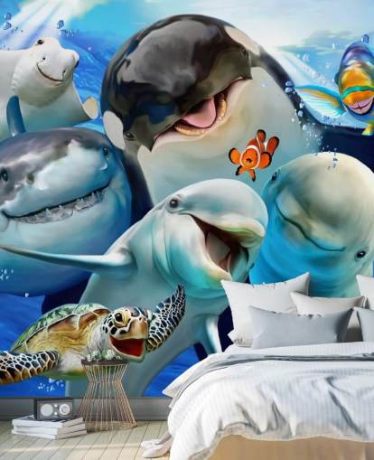 Helles Wandbild mit Meerestieren für Kinder namens Ocean Selfie von Howard Robinson für Kinderzimmer, Spielzimmer und Kinderzimmer Helles Wandbild mit Meerestieren für Kinder namens Ocean Selfie von Howard Robinson für Kinderzimmer, Spielzimmer und Kinderzimmer