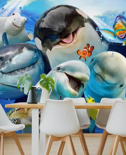 Helles Wandbild mit Meerestieren für Kinder namens Ocean Selfie von Howard Robinson für Kinderzimmer, Spielzimmer und Kinderzimmer Helles Wandbild mit Meerestieren für Kinder namens Ocean Selfie von Howard Robinson für Kinderzimmer, Spielzimmer und Kinderzimmer