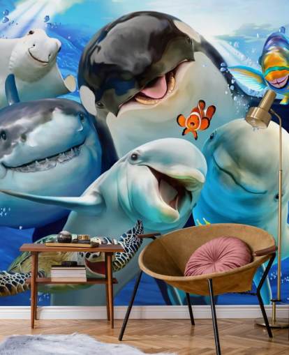 papier peint mural Bright Kids Sea Life appelé Ocean Selfie par Howard Robinson pour les chambres d'enfants, les salles de jeux et les crèches