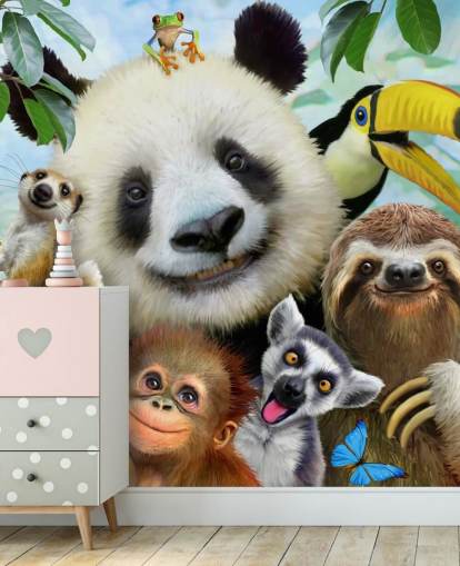 Selfie-Tapete mit Zoo-Tieren Selfie-Tapete mit Zoo-Tieren