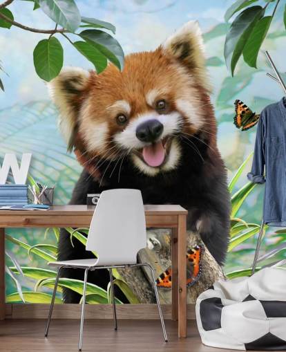 Red Panda mit Schmetterlingen Selfie Tapete