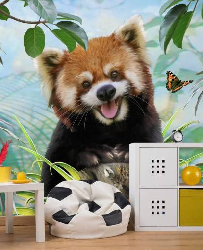 Punainen Panda perhosten selfie-taustakuvalla