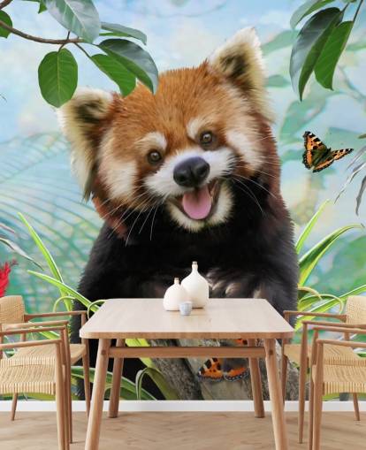 Punainen Panda perhosten selfie-taustakuvalla