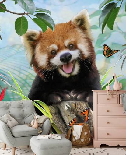 Papel pintado Selfie de panda rojo con mariposas