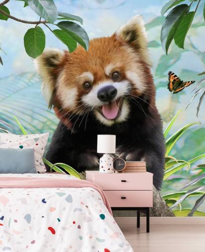 Rød Panda med Sommerfugle Selfie Baggrund