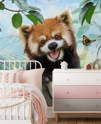 Red Panda with Butterflies Selfie Wallpaper