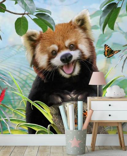 Papier Peint Selfie Panda Rouge avec Papillons
