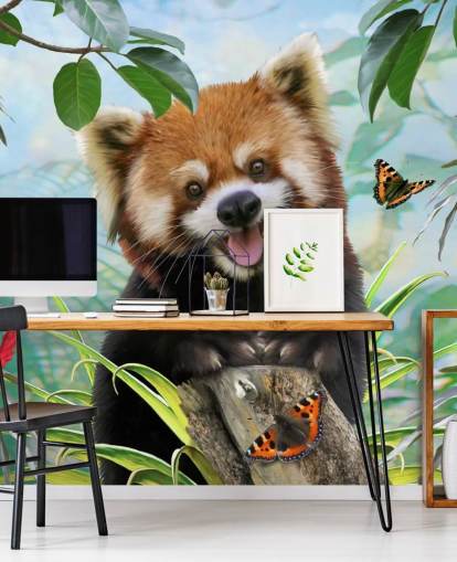 Red Panda with Butterflies Selfie Wallpaper