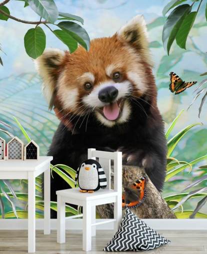 Red Panda with Butterflies Selfie Wallpaper