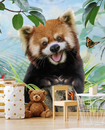 Carta da parati selfie con panda rosso con farfalle Carta da parati selfie con panda rosso con farfalle