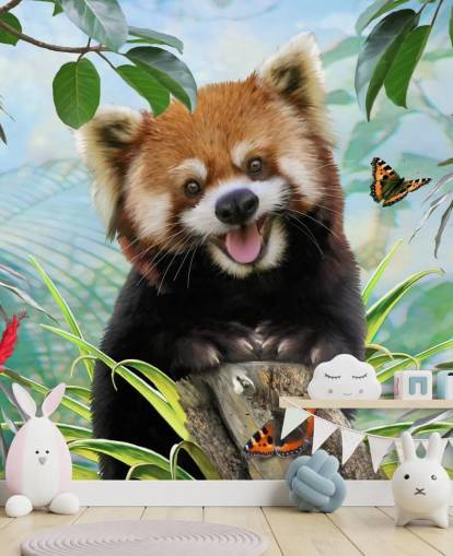 Papel pintado Selfie de panda rojo con mariposas