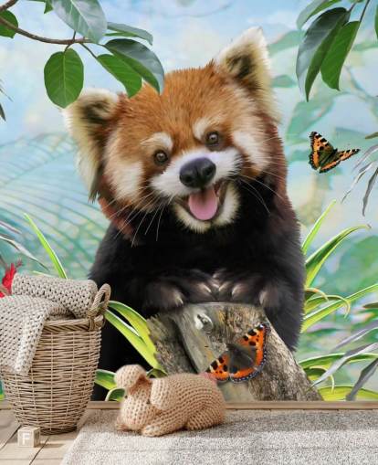 Papel pintado Selfie de panda rojo con mariposas