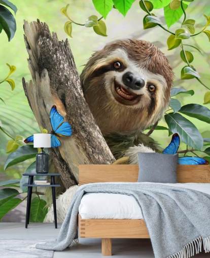 paresseux souriant dans le papier peint forêt tropicale paresseux souriant dans le papier peint forêt tropicale