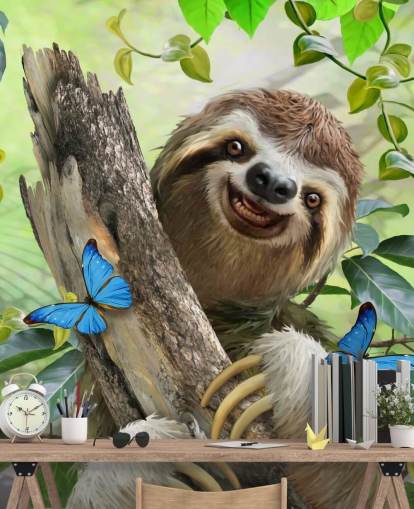 paresseux souriant dans le papier peint forêt tropicale paresseux souriant dans le papier peint forêt tropicale
