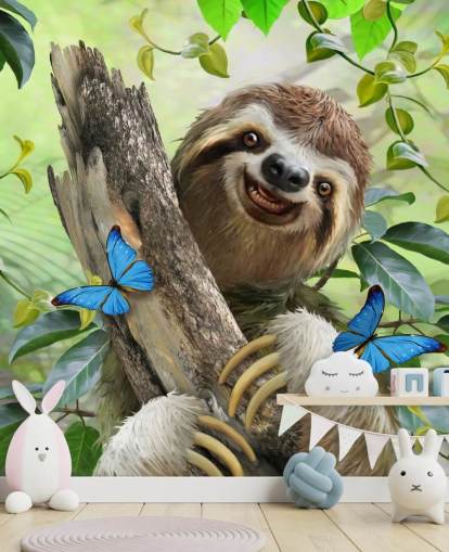 paresseux souriant dans le papier peint forêt tropicale paresseux souriant dans le papier peint forêt tropicale