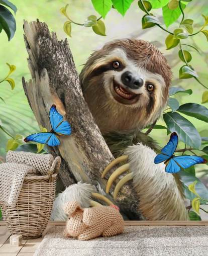 lachende luiaard in regenwoud behang lachende luiaard in regenwoud behang