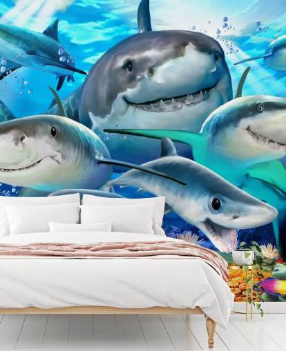 Papier peint Fun Sharks Selfie